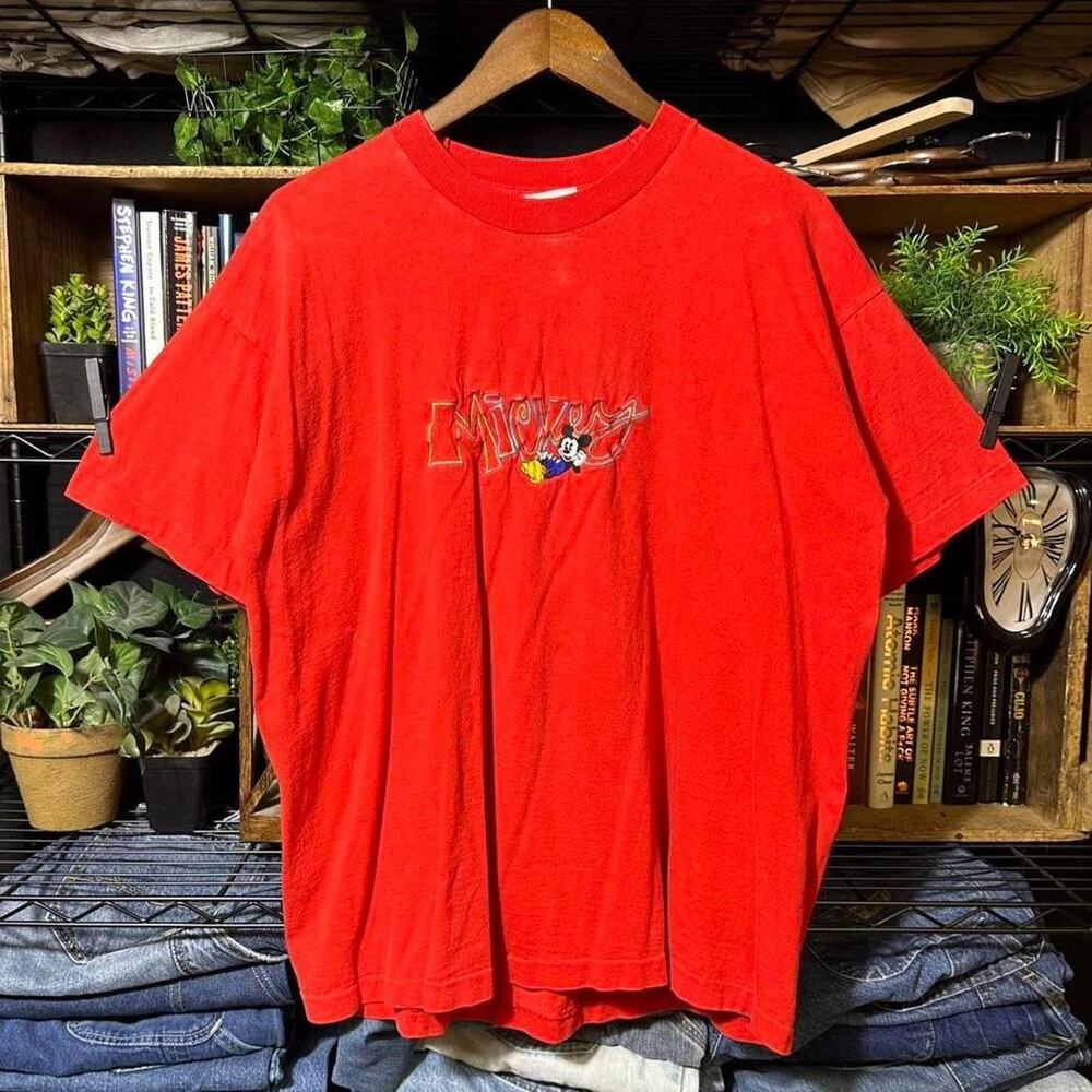 Vintage 90s Single Stitch Mickey Mouse Embroidered Tee Shirt Mens Large Cartoon